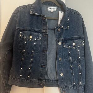 Vigoss Women's Studded Dark Blue Jean Jacket